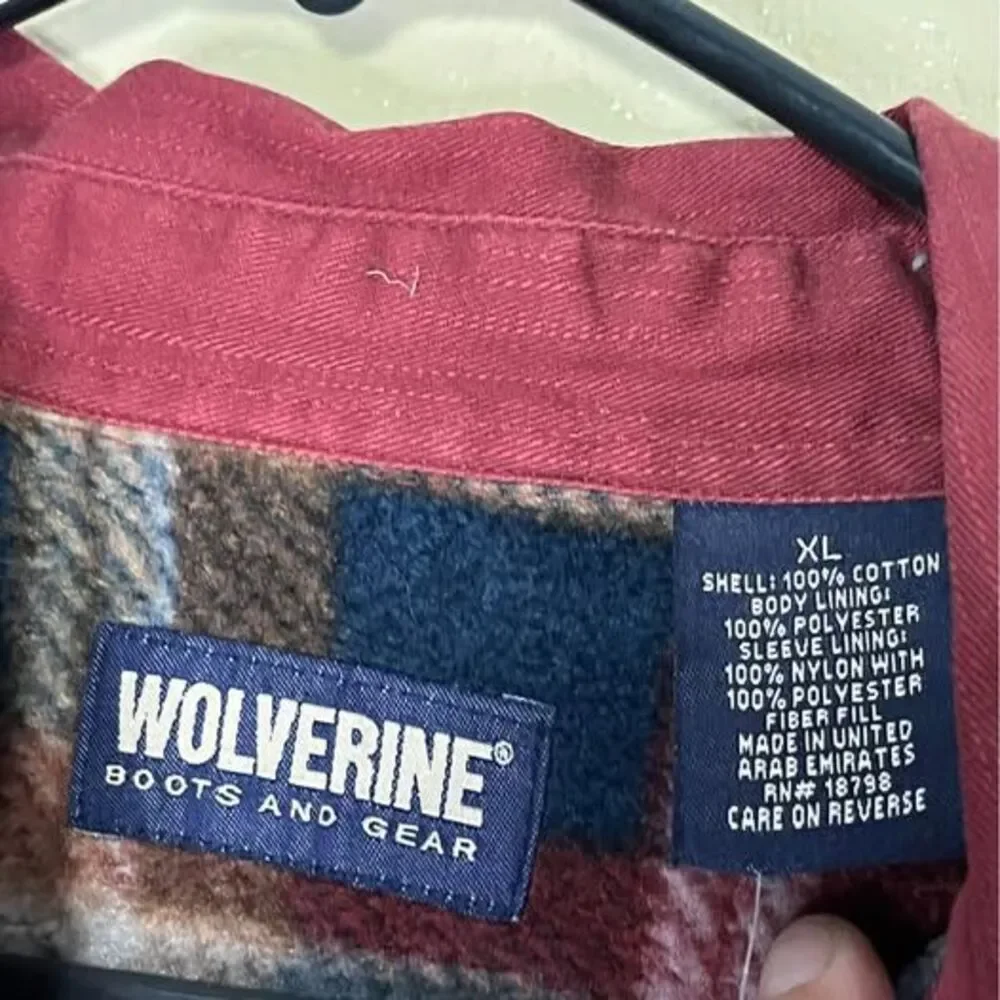 Wolverine Boots Mens Flannel Jacket Long Sleeve Fleece Lined Plaid XL Maroon NWT